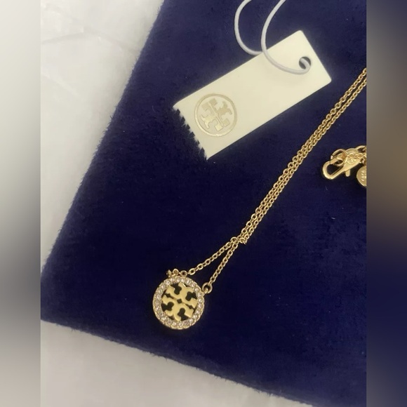 TORY BURCH MILLER PAVE LOGO DELICATE PENDANT NECKLACE-GOLD-NWT - Picture 2 of 4
